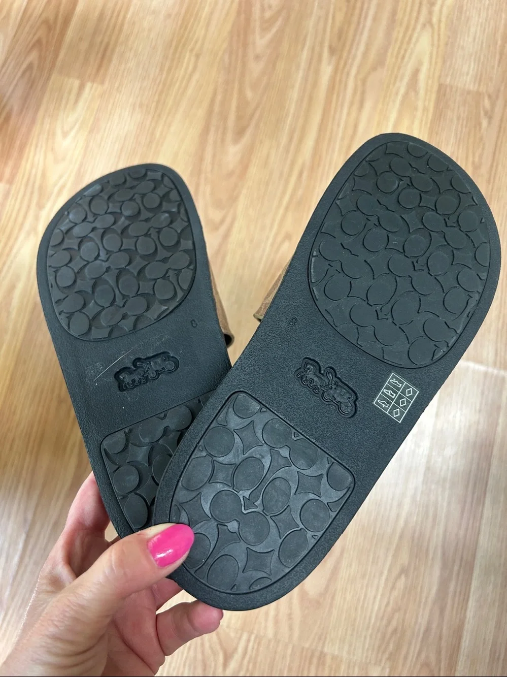 Coach Brown Signature Monogram Slide Sandals with Black Footbed